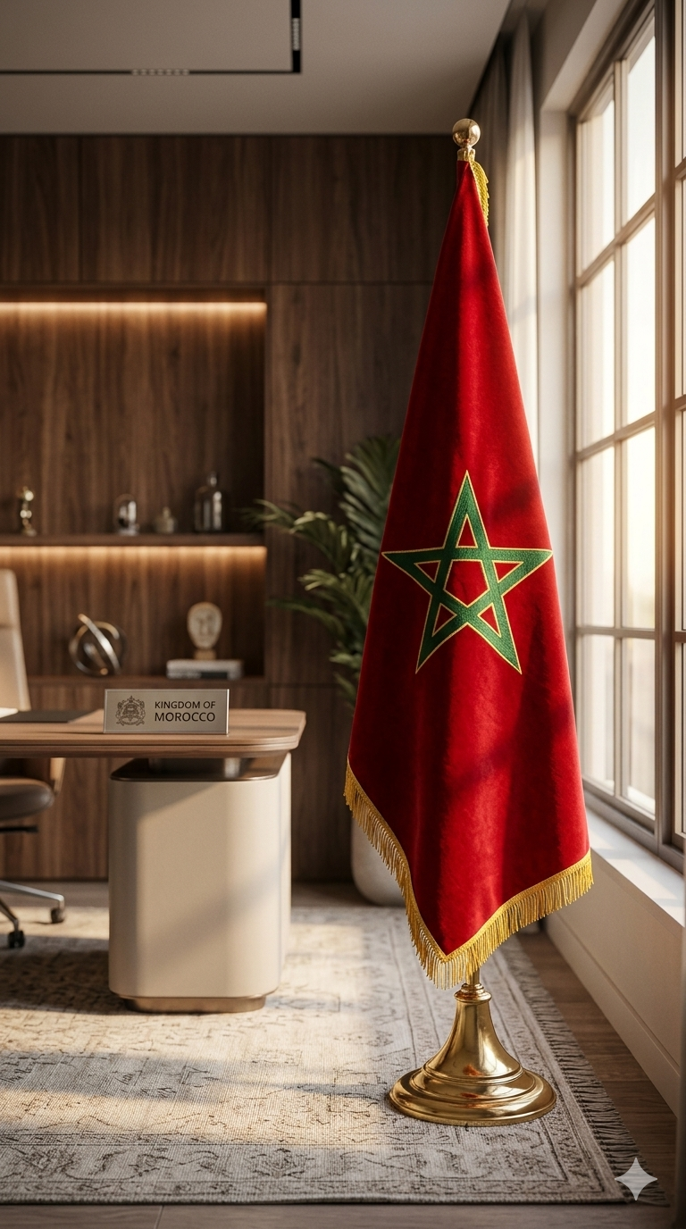 Drapeaux marocains premium — grand drapeau avec drapeaux de bureau